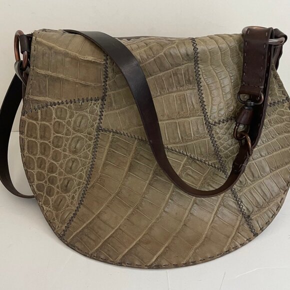 HENRY BEGUELIN Faux Alligator & Brown Leather Shoulder Bag: Very Good Condition - Picture 1 of 15